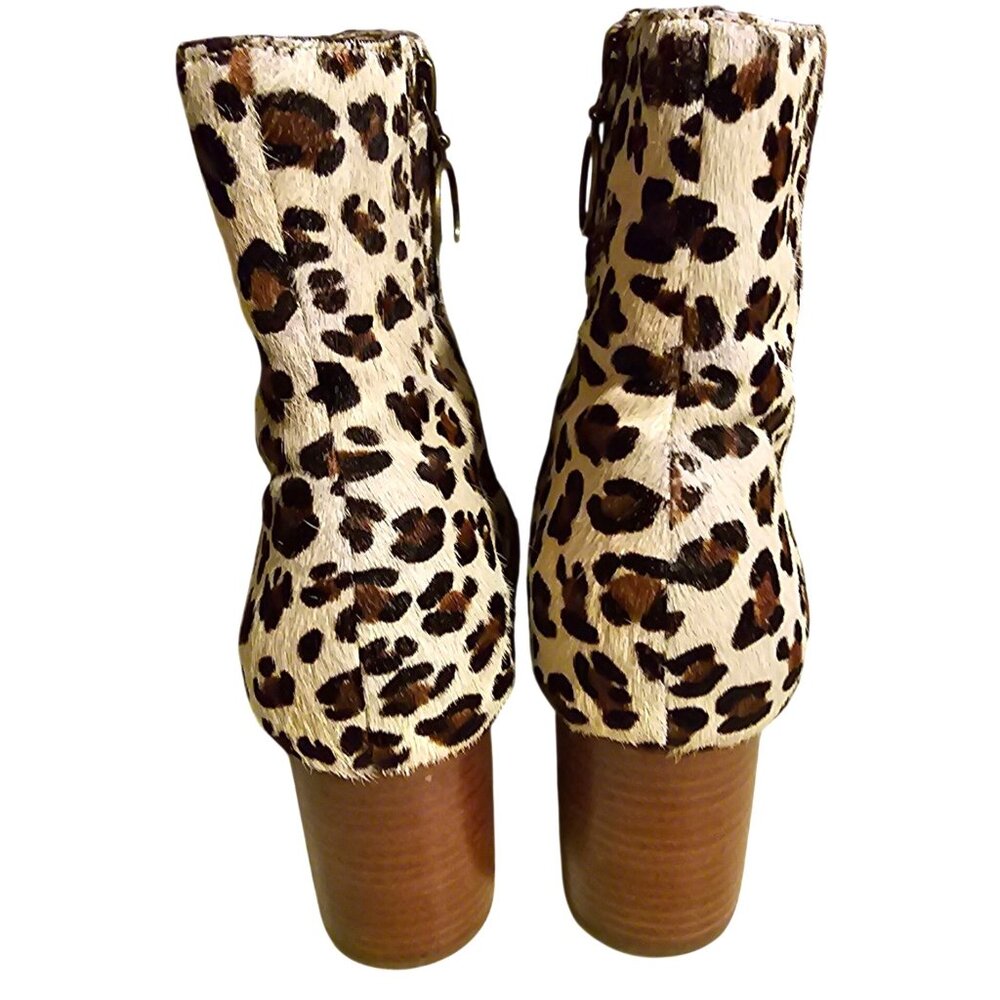 Leopard Print Block Heel Ankle Boots With Side Zipper Closure For Women size 8M - Picture 3 of 10